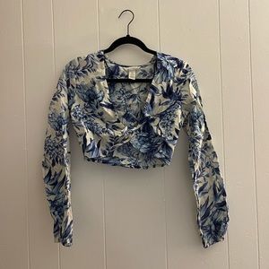 NWOT H&M Linen Blend Floral Top Size XS